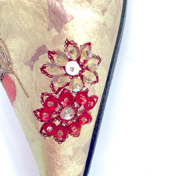Handpainted Leather w/Beads & Sequins Italian Leather Shoes❤️Perfectly gorgeous - Picture 6 of 13